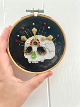 Load image into Gallery viewer, Smoke and Mist Skull Hoop Art Emboridery, Gilded Skeletons Catacomb Saints
