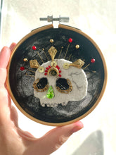 Load image into Gallery viewer, Smoke and Mist Skull Hoop Art Emboridery, Gilded Skeletons Catacomb Saints
