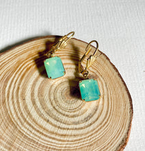 Load image into Gallery viewer, Bright Green Cut Gem Earrings, Ethereal Aqua Green Drop Earrings
