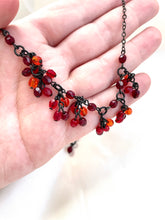 Load image into Gallery viewer, Beaded 90s Vampy necklace, Red dangling gems necklace, Red Goth Swag necklace
