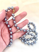 Load image into Gallery viewer, Single Strand Grey Faux Pearl Necklace, Blue-grey Pearls, Icy Blue Necklace
