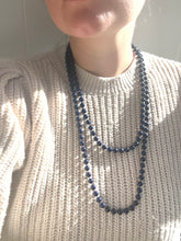 Load image into Gallery viewer, Vintage Bead Necklace, Very Long Navy Bead Necklace, Plastic Flapper Beads, 70s necklace
