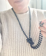 Load image into Gallery viewer, Vintage Bead Necklace, Very Long Navy Bead Necklace, Plastic Flapper Beads, 70s necklace
