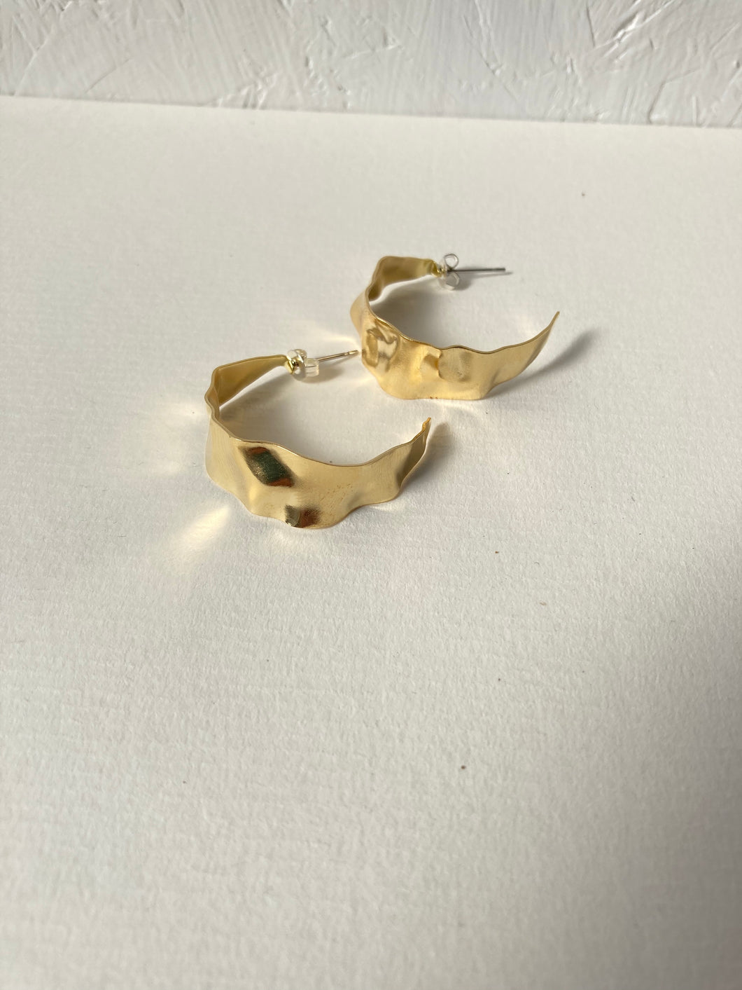 Rippling Gold Hoop Earrings, Large Lightweight Hoops