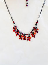 Load image into Gallery viewer, Beaded 90s Vampy necklace, Red dangling gems necklace, Red Goth Swag necklace
