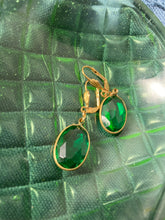 Load image into Gallery viewer, Green Oval Cut Gem Earrings, Acrylic Emerald Channel set Green glass
