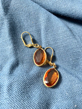 Load image into Gallery viewer, Amber Oval Cut Gem Earrings, Acrylic Channel set Amber glass, Faux Topaz earrings
