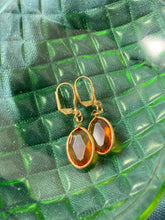 Load image into Gallery viewer, Amber Oval Cut Gem Earrings, Acrylic Channel set Amber glass, Faux Topaz earrings
