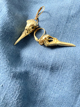 Load image into Gallery viewer, Bird Skull Earrings, Gold tone Bird Skull hook earrings
