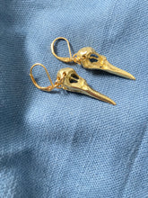 Load image into Gallery viewer, Bird Skull Earrings, Gold tone Bird Skull hook earrings
