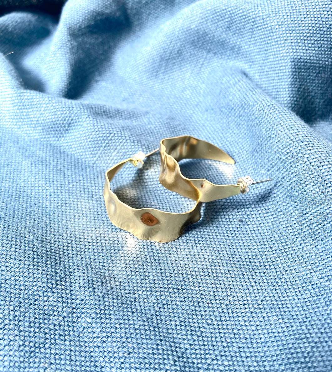 Wide Gold Hoops, Organic Wave Half Hoop Earrings