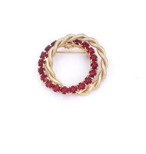 Load image into Gallery viewer, Vintage Circular Red Rhinestone Brooch Circular Rhinestone &amp; Gold rope layered hoop pin
