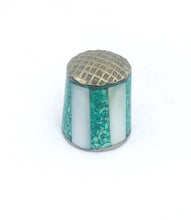 Load image into Gallery viewer, Vintage Silver Thimble Mexican Abalone Shell Thimble Green Stamped ALPACA Green Resin &amp; Abalone Thimble Mother of Pearl Collectible Thimble
