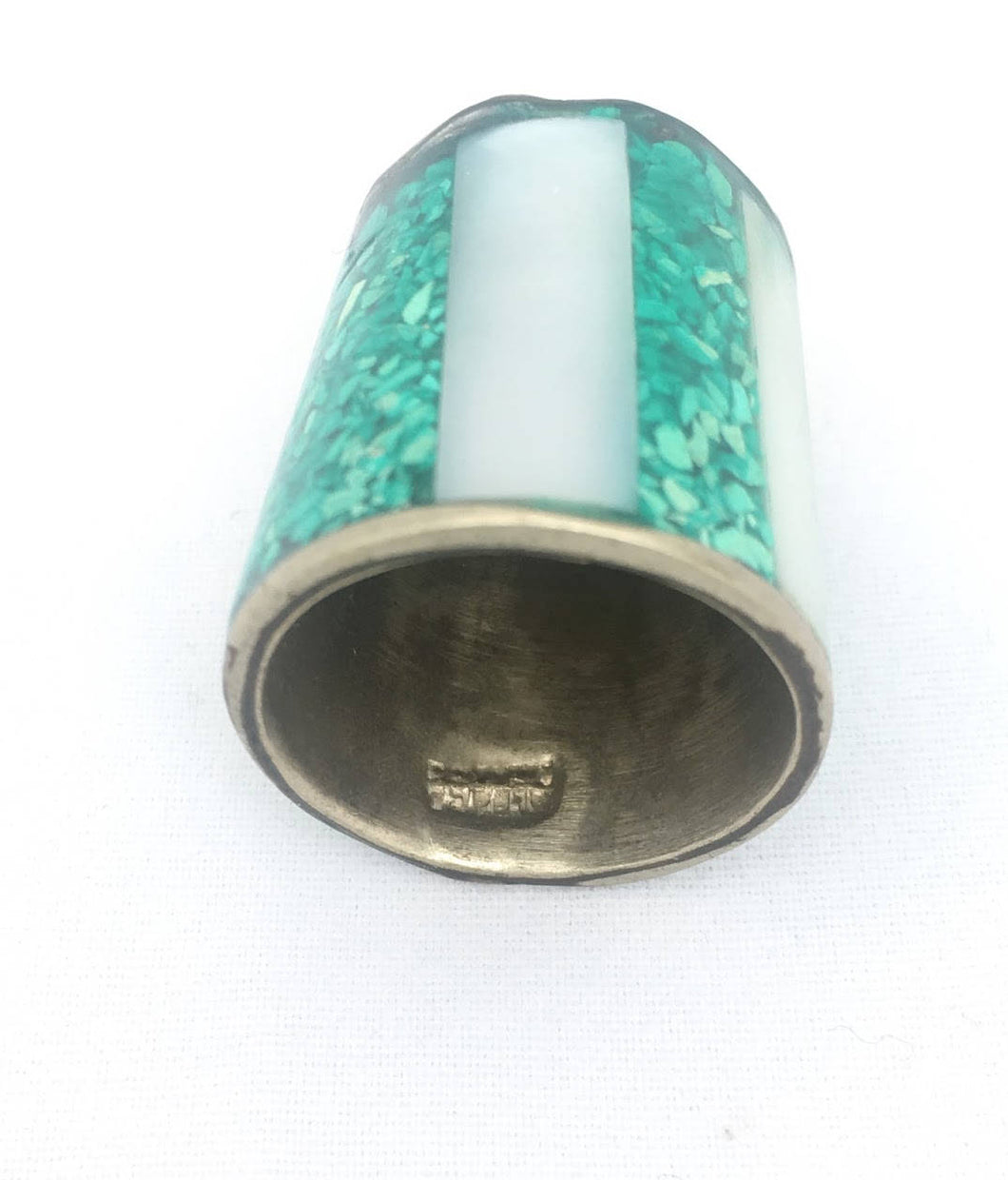 Vintage Silver Thimble Mexican Abalone Shell Thimble Green Stamped ALPACA Green Resin & Abalone Thimble Mother of Pearl Collectible Thimble