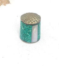 Load image into Gallery viewer, Vintage Silver Thimble Mexican Abalone Shell Thimble Green Stamped ALPACA Green Resin &amp; Abalone Thimble Mother of Pearl Collectible Thimble
