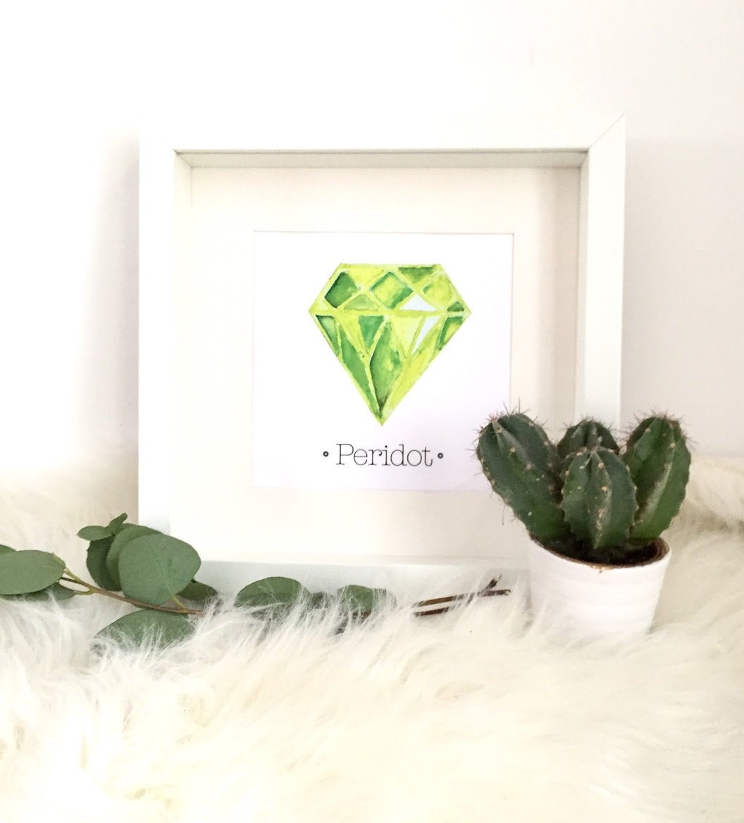 Peridot AUGUST Birthstone Print Art Crystal. Choose Framed or Unframed