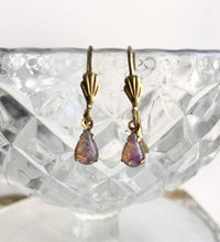 Load image into Gallery viewer, Pink Opal Glass Drop Earrings, Pink Opalescent teardrop &amp; Gold Tone Dangle Earrings, Pink Dichroic Glass
