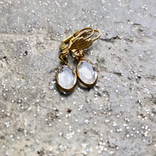 Load image into Gallery viewer, Clear Glass Oval Drop Earrings, Clear Cut Ice Gem &amp; Gold Tone Dangle Earrings, Clear Oval hook earrings, Vintage Acrylic Components
