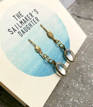 Load image into Gallery viewer, Clear Glass Oval Drop Earrings, Clear Cut Ice Gem &amp; Gold Tone Dangle Earrings, Clear Oval hook earrings, Vintage Acrylic Components
