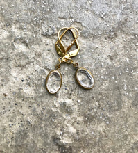 Load image into Gallery viewer, Clear Glass Oval Drop Earrings, Clear Cut Ice Gem &amp; Gold Tone Dangle Earrings, Clear Oval hook earrings, Vintage Acrylic Components
