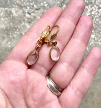 Load image into Gallery viewer, Clear Glass Oval Drop Earrings, Clear Cut Ice Gem &amp; Gold Tone Dangle Earrings, Clear Oval hook earrings, Vintage Acrylic Components
