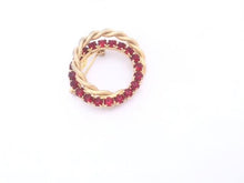 Load image into Gallery viewer, Vintage Circular Red Rhinestone Brooch Circular Rhinestone &amp; Gold rope layered hoop pin
